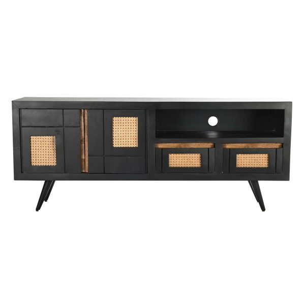 TV furniture DKD Home Decor Black Rattan Mango wood (145,5 x 40,5 x 60 cm) Discount