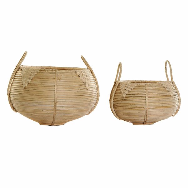 Basket set DKD Home Decor Rattan Bali (2 pcs) (25 x 25 x 22 cm) (35 x 35 x 37 cm) Cheap