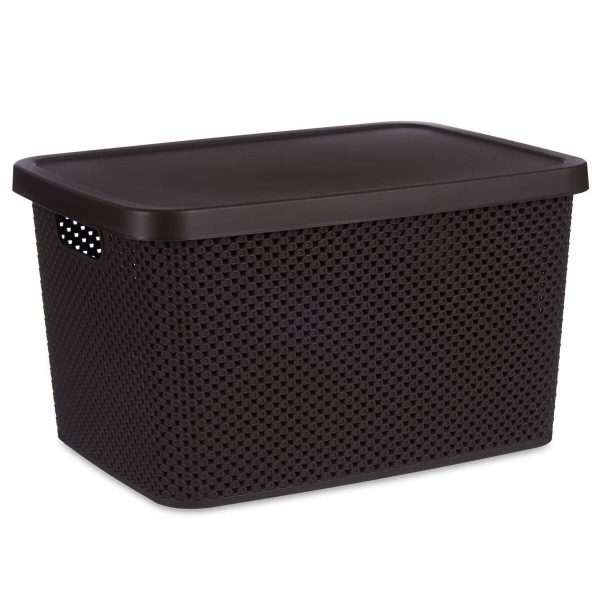 Storage Box with Lid Brown Plastic 19 L 28 x 22 x 39 cm (12 Units) Sale