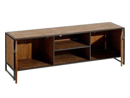 TV furniture CÉSARE 150 x 40 x 49 cm Black Metal Wood Brown For Sale