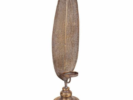 Candle Holder Alexandra House Living Golden Iron 16 x 60 x 17 cm Feathers Cheap