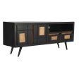 TV furniture DKD Home Decor Black Rattan Mango wood (145,5 x 40,5 x 60 cm) Discount