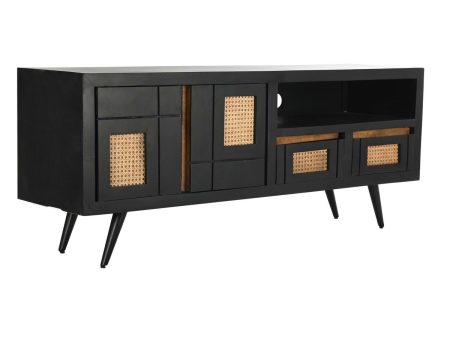 TV furniture DKD Home Decor Black Rattan Mango wood (145,5 x 40,5 x 60 cm) Discount