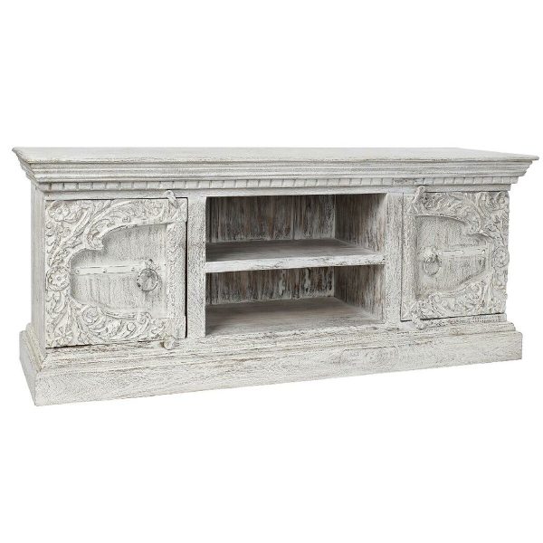 TV furniture DKD Home Decor 8424001858347 Metal White Mango wood 160 x 40 x 65 cm Online now