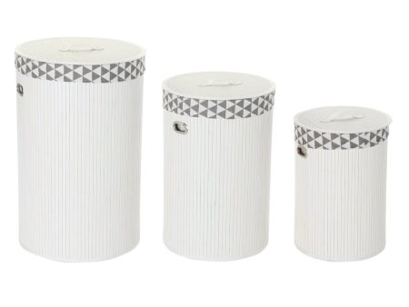 Laundry basket DKD Home Decor White Grey Bamboo 38 x 38 x 60 cm Set 3 Pieces (2 Units) Online Hot Sale