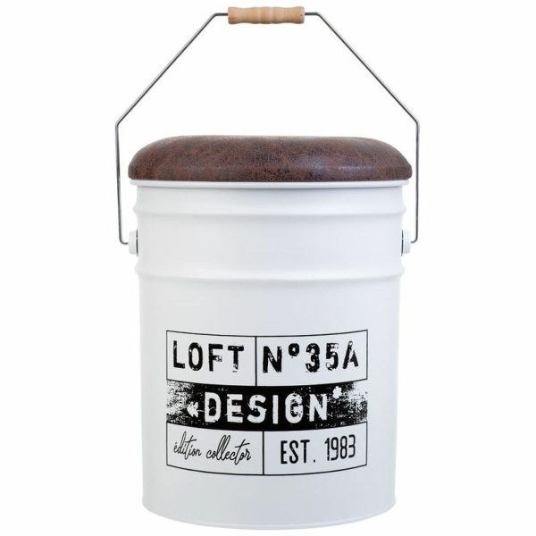 Bucket Alexandra House Living White Hemp Metal Fir wood 35 x 31 x 40 cm With lid With handle Online now