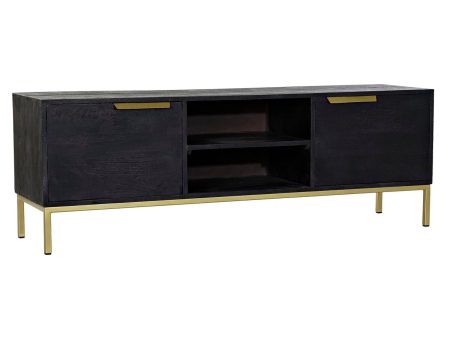 TV furniture DKD Home Decor Black Metal Golden Mango wood (147 x 40 x 51 cm) For Sale