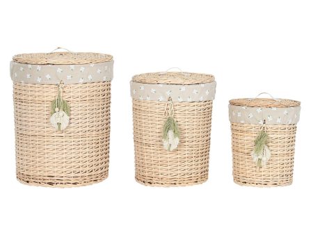 Basket set Home ESPRIT Green Natural wicker 45 x 45 x 55 cm 3 Pieces For Cheap