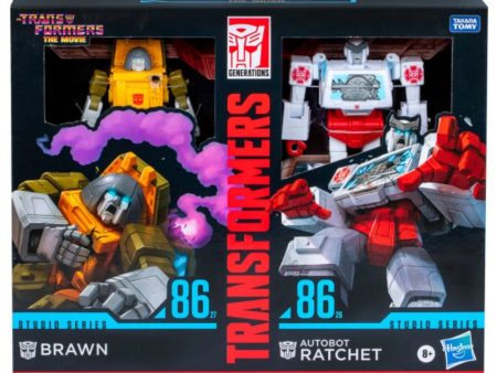 Transformers Studio Series Deluxe: The Transformers: The Movie Brawn & Autobot Ratchet Action Figures Hot on Sale